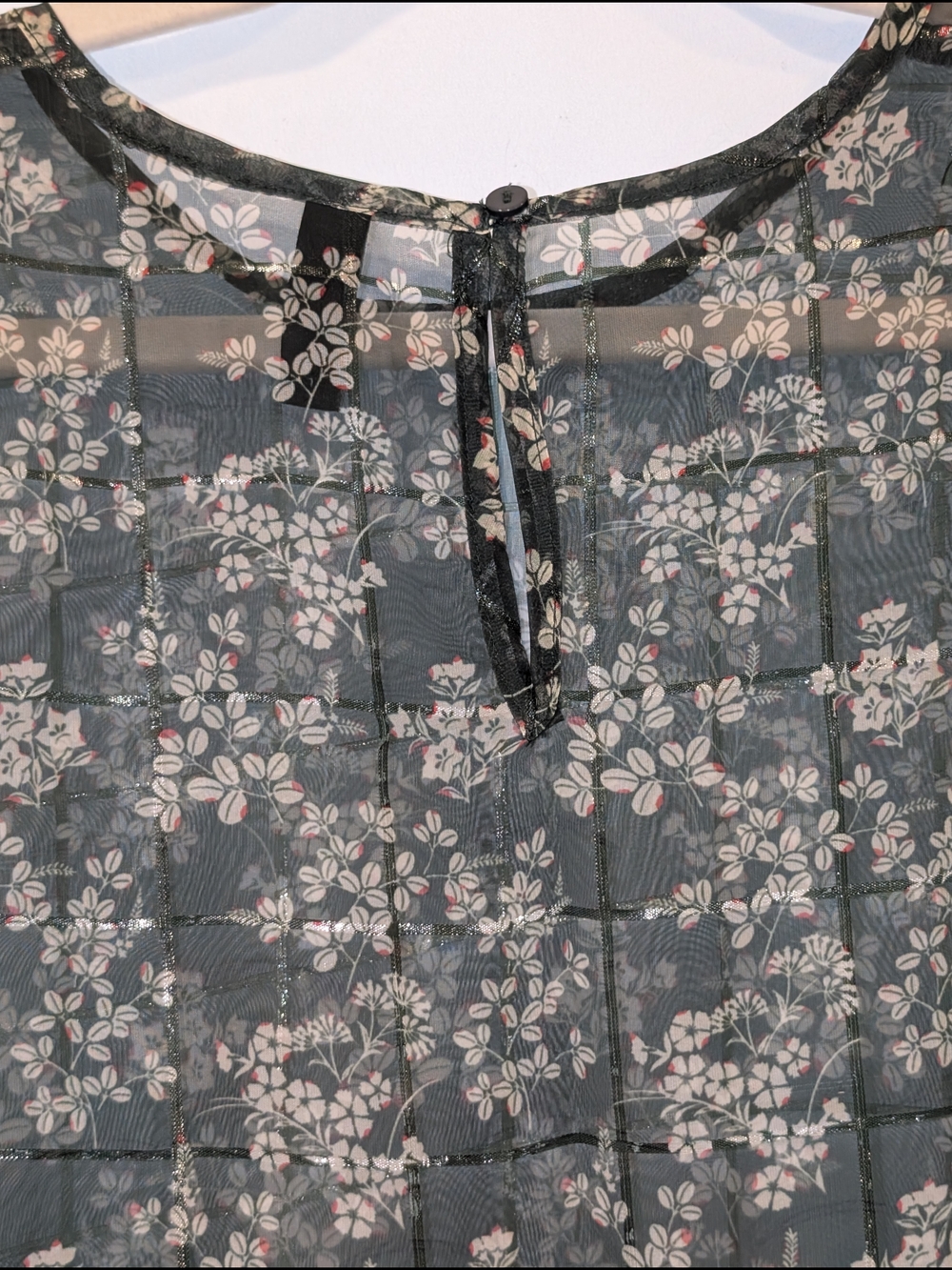 Sheer Green Floral Peplum‎ Blouse with Ruffle Cuffs - Picture 3 of 5